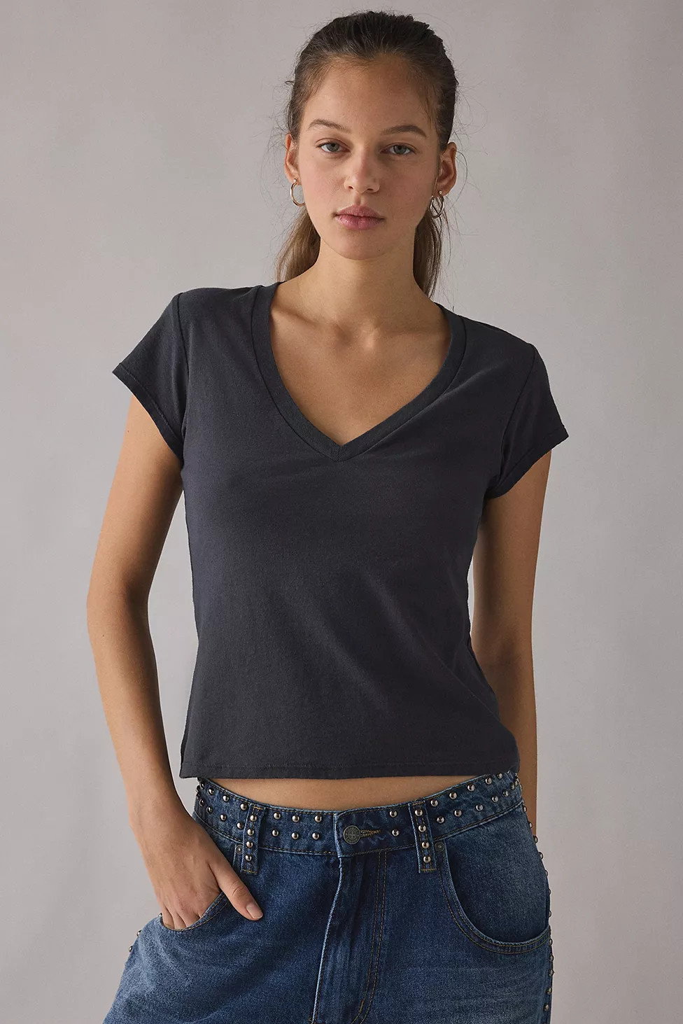 UO Spill The Tee V-Neck Short Sleeve T-Shirt | Urban Outfitters UK