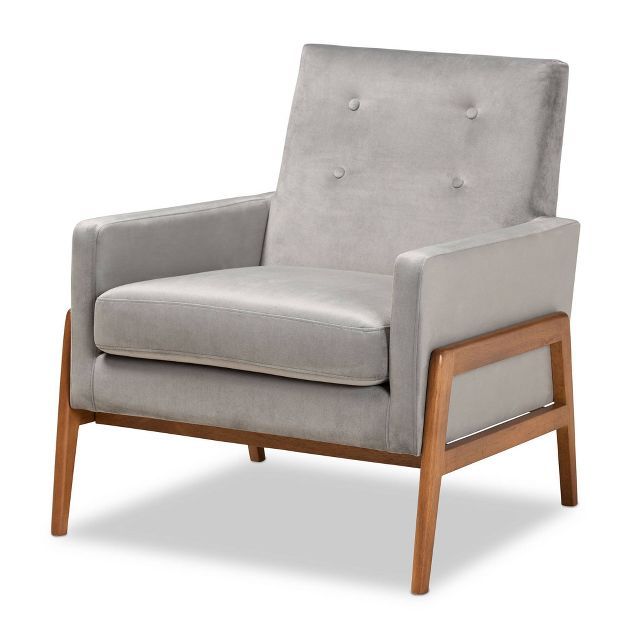 Perris Mid-Century Modern Velvet Fabric Upholstered Wood Lounge Chair - Baxton Studio | Target