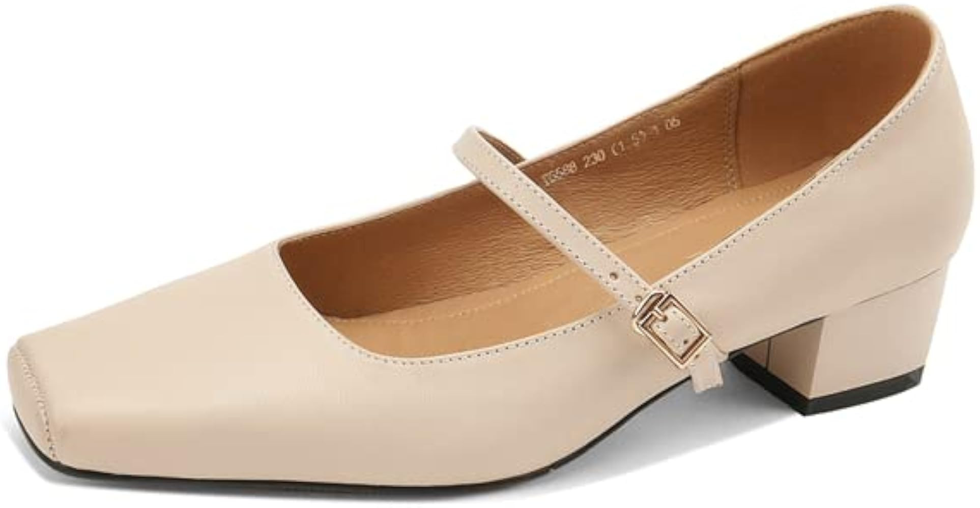 TinaCus Women's Genuine Leather Handmade Square Toe Mid Heel Buckle Mary Jane Dress Pumps | Amazon (US)