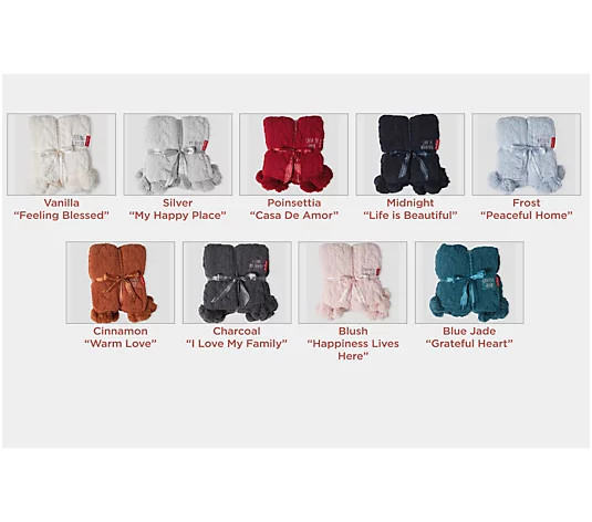 Peace Love World 60" x 70" Mega Luxe Cable Knit Throw with Pom-Poms - QVC.com | QVC