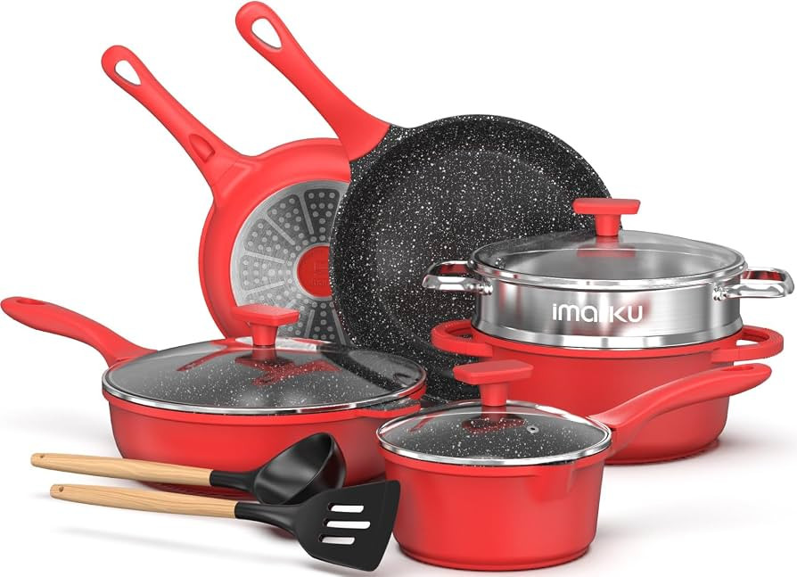 imarku Pots and Pans Set,11 Pieces Nonstick Kitchen Cookware Set with steamer,Induction Kitchen C... | Amazon (US)