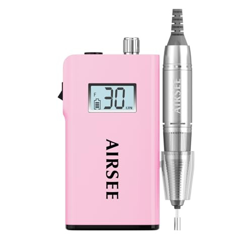 AIRSEE Rechargeable 30000RPM Electric Nail Drill Professional Portable E File Machine for Acrylic Nail Natural Extension Gel Nails Polish Cuticle, Cordless High Speed for Salon Home Use E8 Pink | Amazon (US)