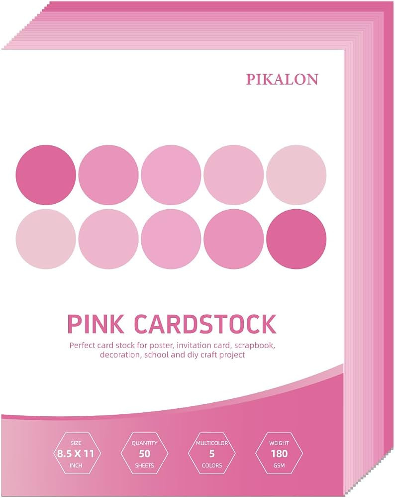 50 Sheets Pink Cardstock 8.5 x 11 Inches, 5 Colors Assorted Colored Card Stock Paper 67lb/180gsm ... | Amazon (US)