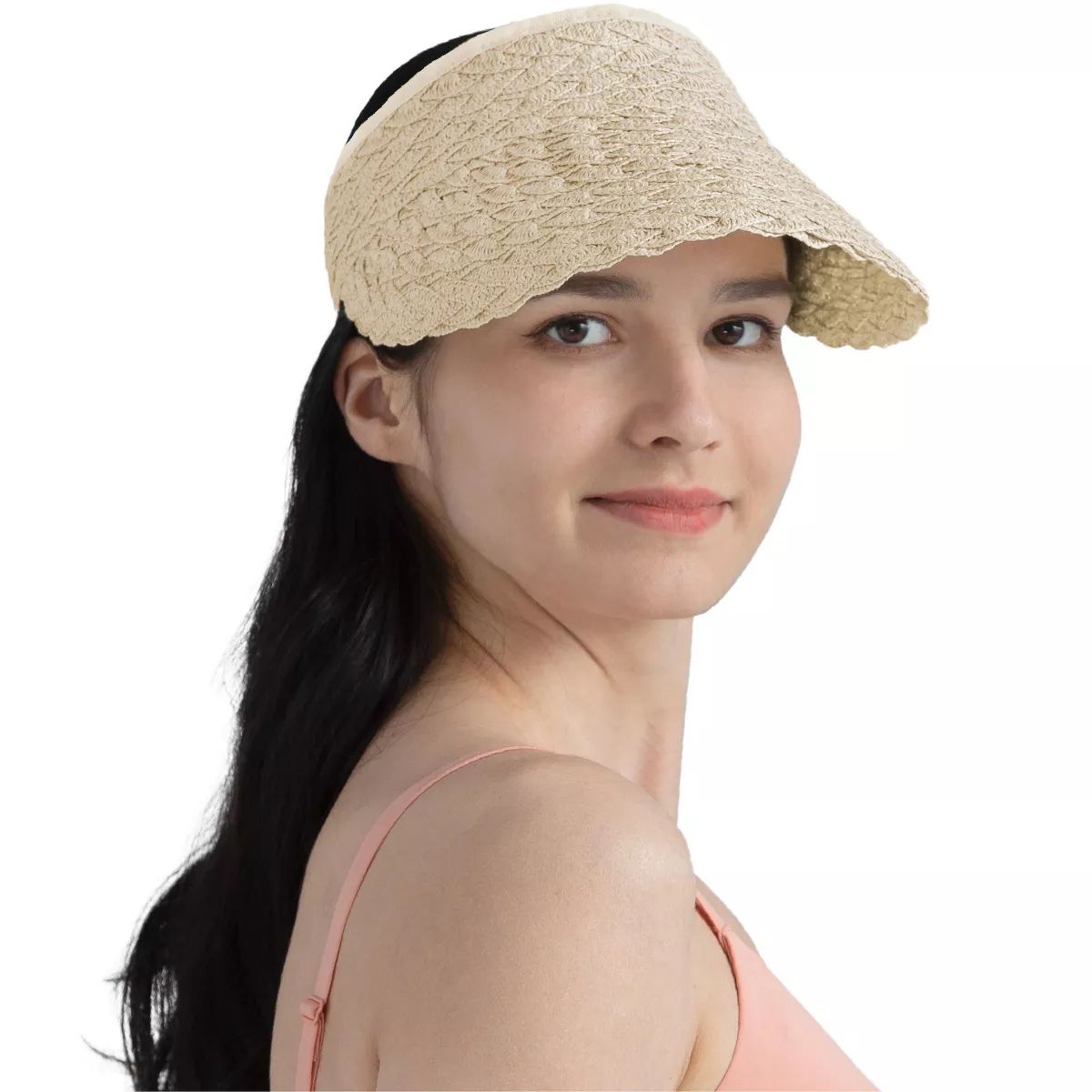 SUN CUBE Womens Sun Visor Hat, Straw Beach Hat Wide Brim UV Protection, Foldable Packable Cap, Ro... | Target