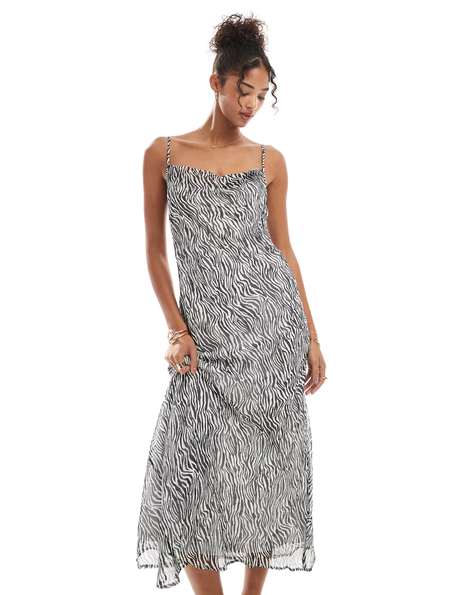 Vero Moda Smilla cowl neck cami midi dress in zebra print | ASOS | ASOS (Global)