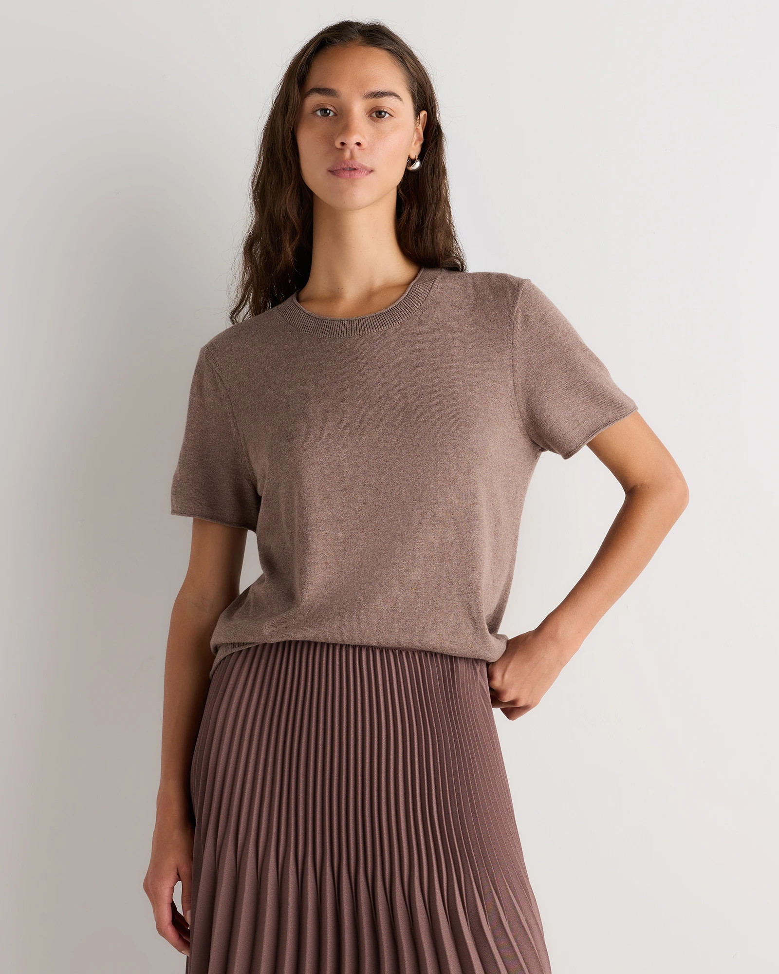 Quince | Women's Lightweight Cotton Cashmere Relaxed Sweater T-Shirt in Heather Grey, Size Medium, Organic Cotton | Quince