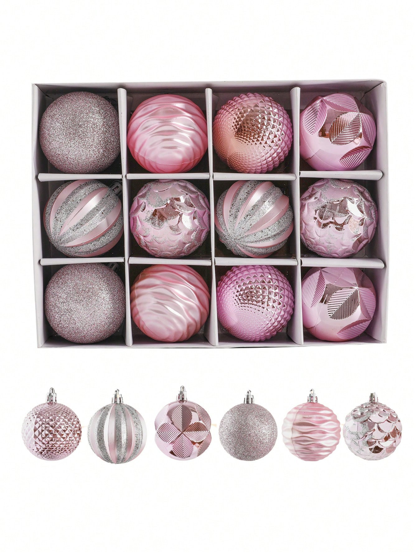 12pcs Christmas Ball Decorations Set, Pink Colored Painted Ornaments, 2.36in/6cm Shatterproof Chr... | SHEIN