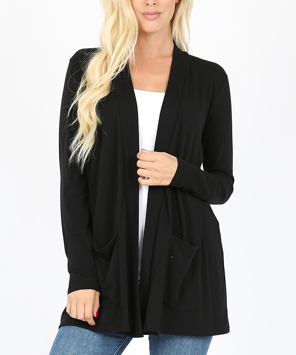 Zenana Women's Open Cardigans BLACK_IPB - Black Open Cardigan - Plus | Zulily