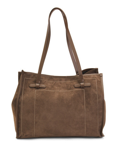 Made In Italy Suede Square Tote With Knot Handles | TJ Maxx