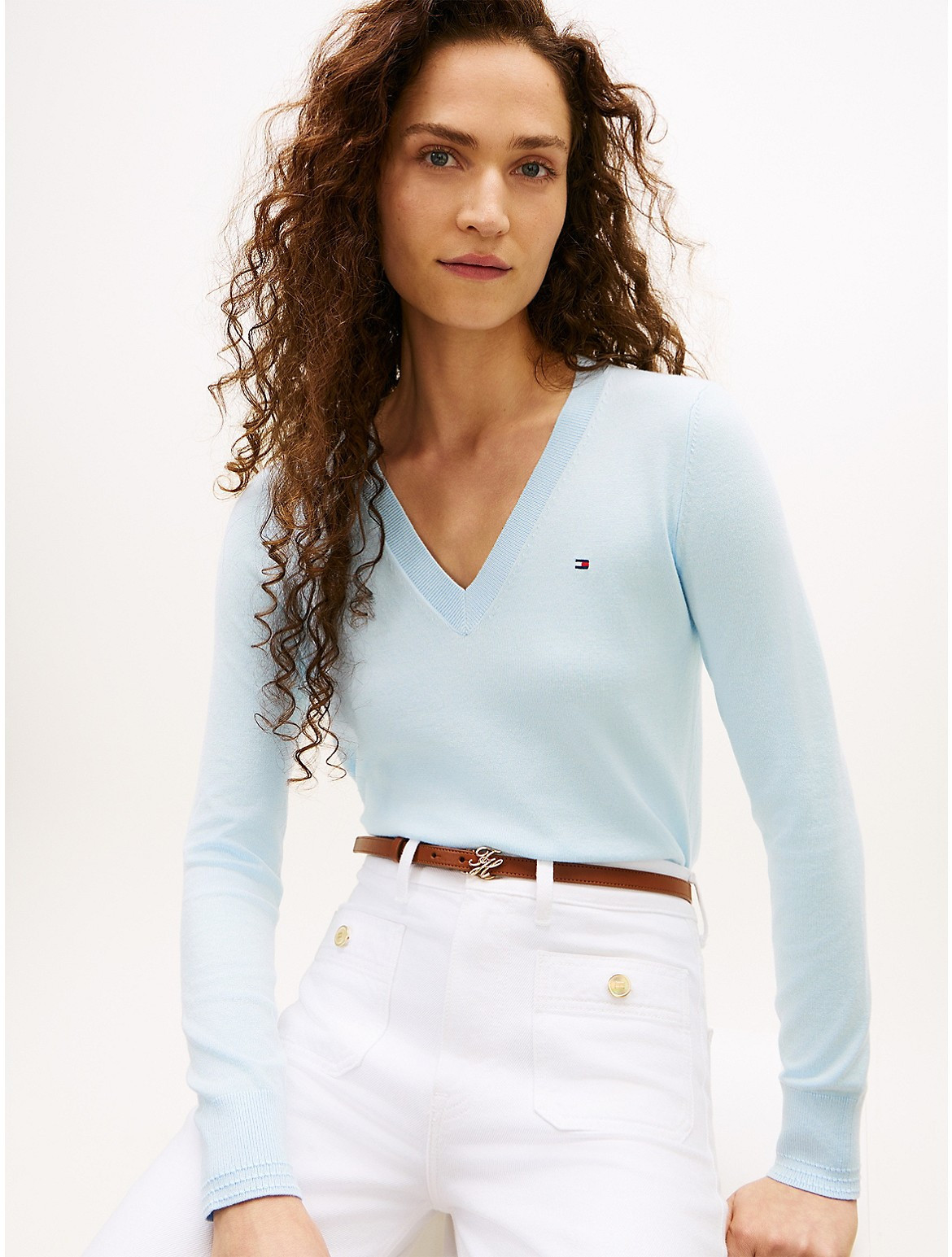 Tommy Hilfiger Women's Viscose-Blend V-Neck Sweater - Blue - S | Tommy Hilfiger (US)