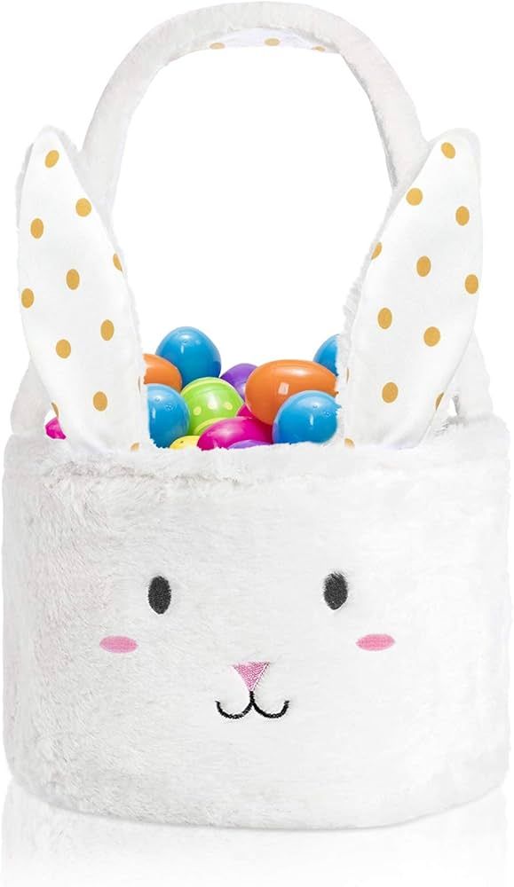 Evoio Easter Basket for Kids, Cute Fluffy Bunny Basket with Foldable Rabbit Ears Easter Egg Baske... | Amazon (US)