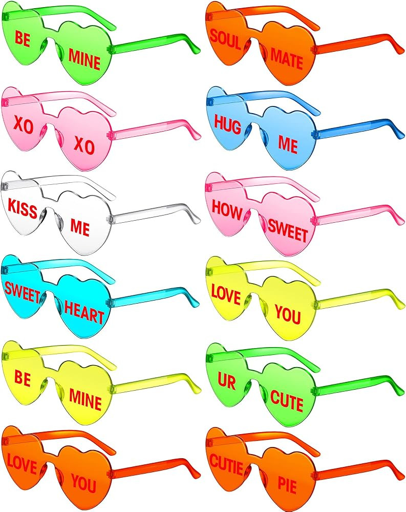 LEIFIDE 12 Pieces Valentine Heart Shape Rimless Fun Sunglasses Conversation Heart Glasses Eyewear... | Amazon (US)