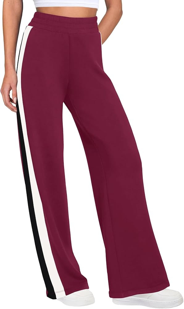 SENSERISE Women Sweatpants Color Block Wide Leg Track Pants High Waisted Side Striped Pants with ... | Amazon (US)