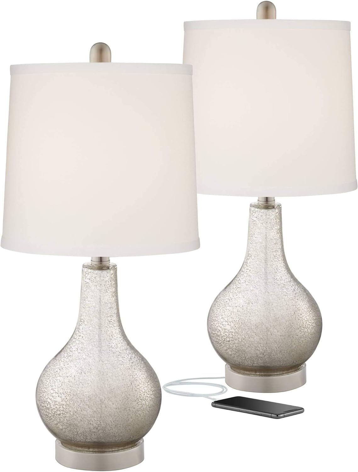Ledger Modern Accent Table Lamps 21.75" High Set of 2 with USB Charging Port Mercury Glass Off Wh... | Amazon (US)