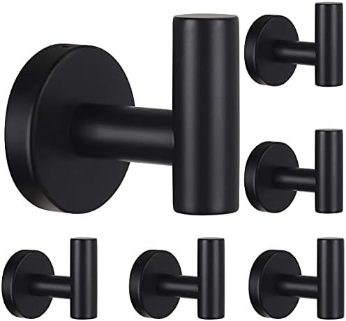 Towel Hooks Bathroom Hook Wall Towel Hooks 6 Pack Matte Black Coat Hooks, Heavy Duty Robe Hook Ho... | Amazon (US)