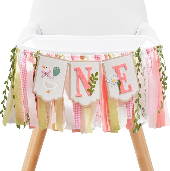Pre - stung Silly Goose High Chair Banner for Girls1st Birthday - Pink & Gold Baby Girl Cake Smas... | Amazon (US)
