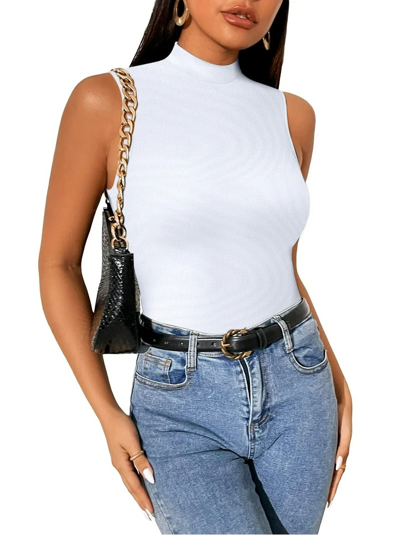 Vafful Mock Neck Tank Tops for Women Sleeveless Turtleneck Women Tank Tops Slim Fit Ribbed Basic ... | Walmart (US)