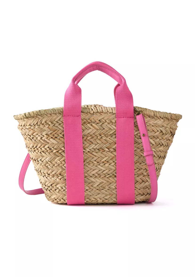 Straw Bucket Crossbody with Color Handle | Belk