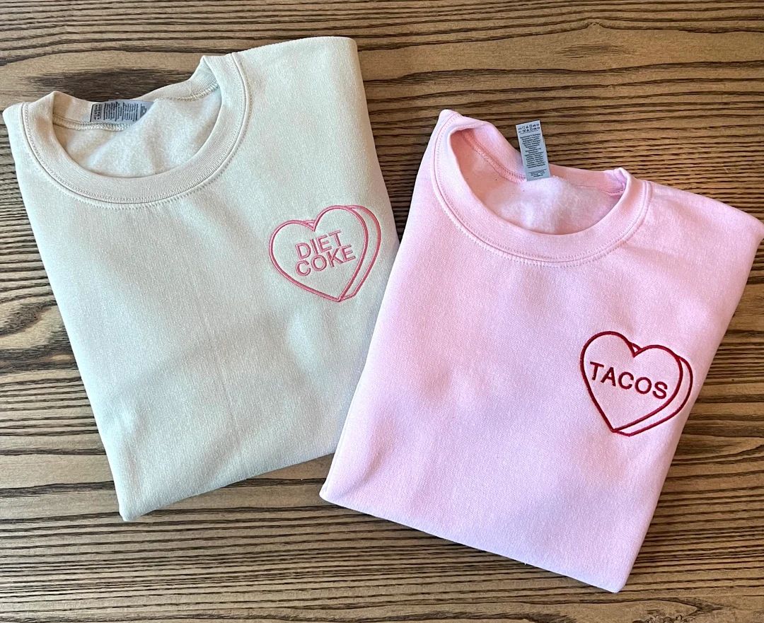 Custom Embroidered Valentine Sweatshirt With Personalized Candy Hearts. Valentine Gift. Boyfriend... | Etsy (US)