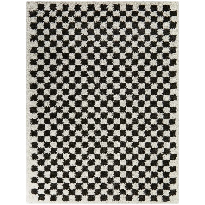 Walker Checkered Charcoal/Cream Plush Shag Area Rug | Wayfair North America