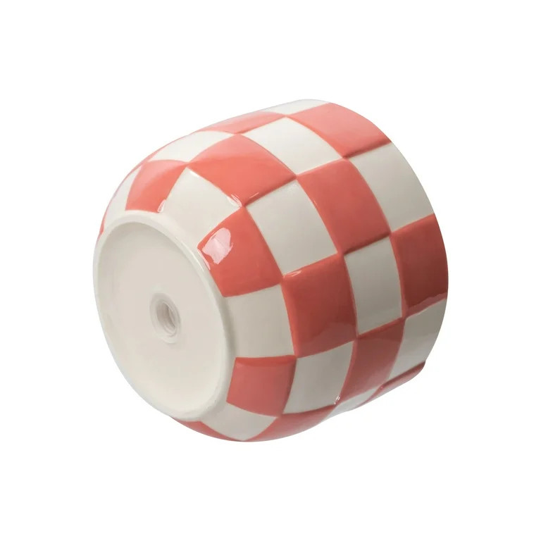 Mainstays Lennon 6" x 6" x 4.5" Round Coral Pink Checkered Ceramic Planter | Walmart (US)