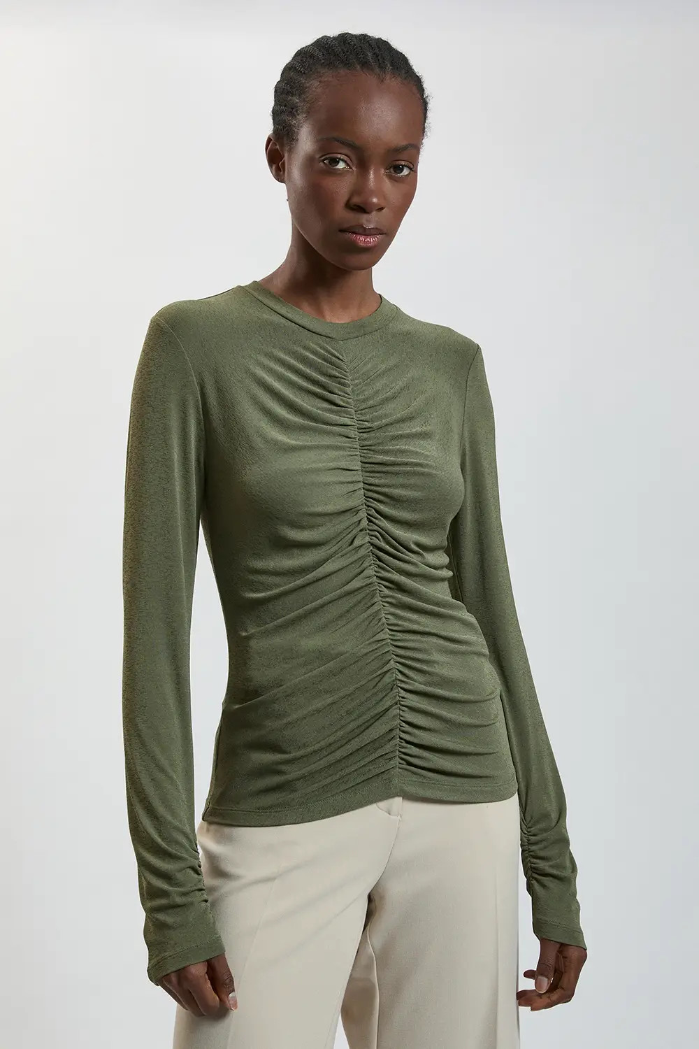 Crepe Jersey Ruche Front Top | Karen Millen