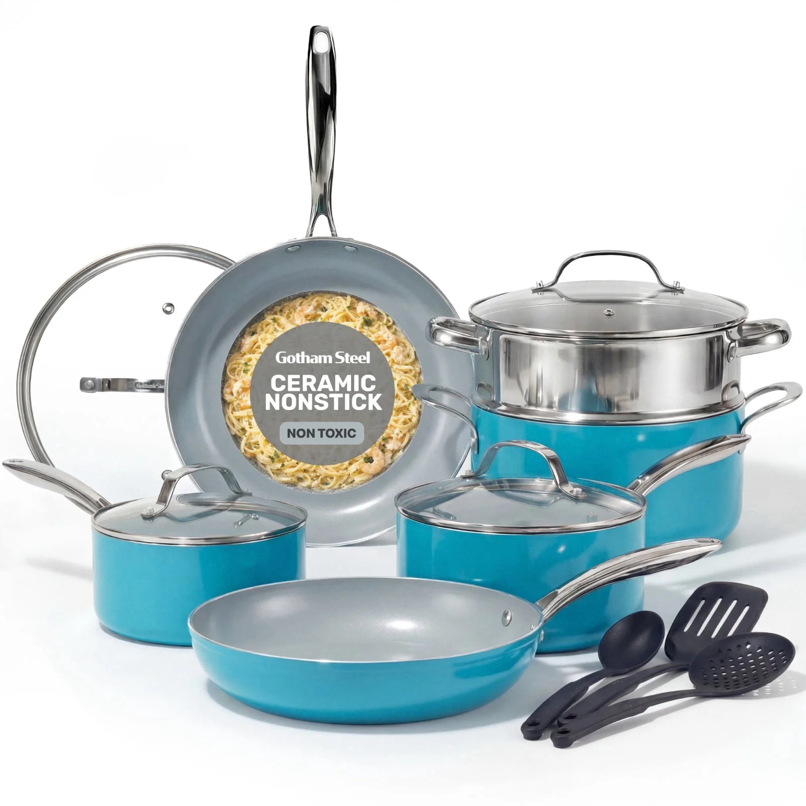 Gotham Steel 15 Pc Ceramic Pots and Pans Set Non Stick, Copper Cookeware Set with Utensils, Pot a... | Walmart (US)