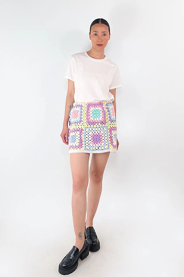 Magpie Vintage Upcycled Celeste Lilac Crochet Mini Skirt | Free People (Global - UK&FR Excluded)