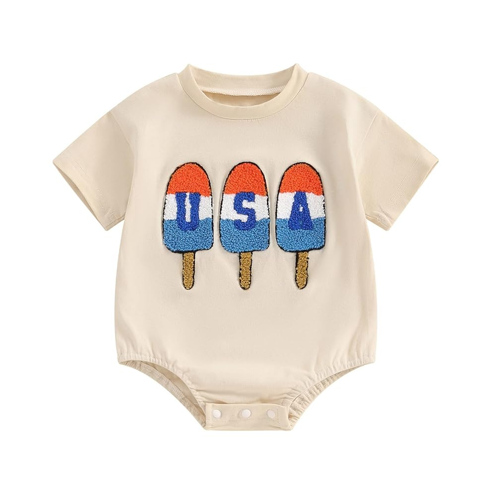 Baby Girl Boy 4th Of July Outfit Embroidery USA Shirt Onesie Fourth of July Bubble Romper Bodysui... | Amazon (US)