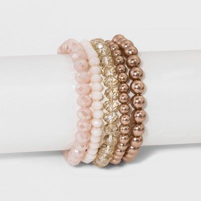 Blush and Mauve Pearl 5pc Beaded Bracelet - A New Day™ Mauve | Target