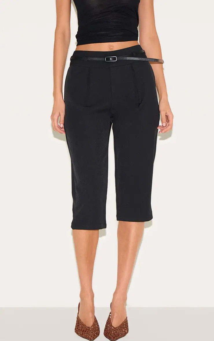 Black Woven Belt Detail Capri's | PrettyLittleThing | PrettyLittleThing UK