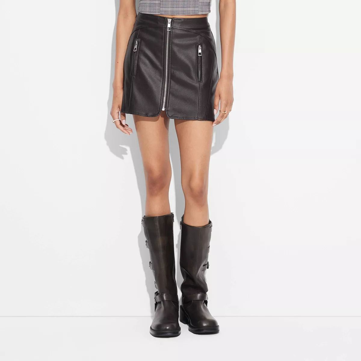 Women's Faux Leather Moto Mini Skirt - Wild Fable™ Brown | Target