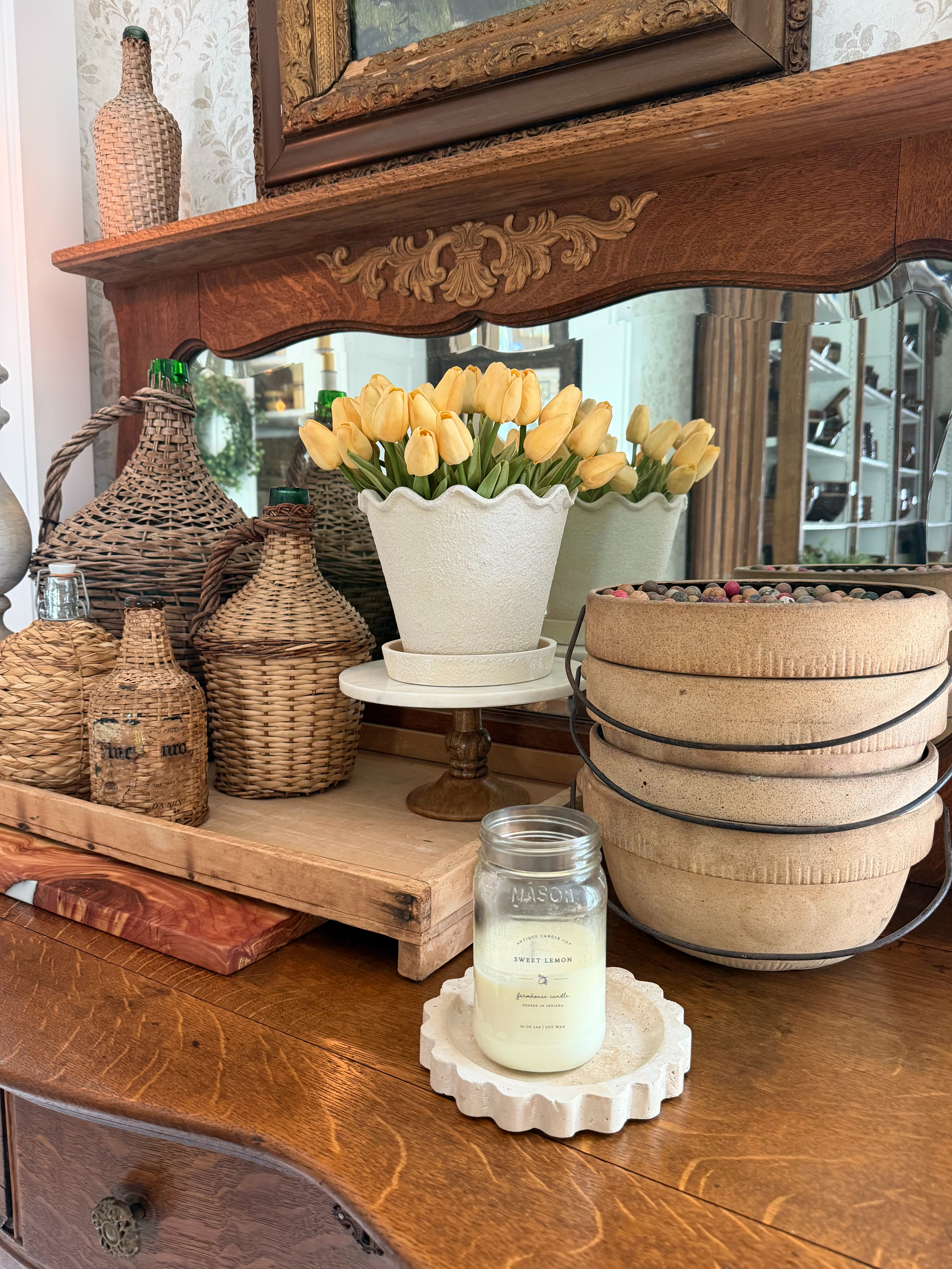 We added one of our new @Walmart planters to this tabletop setup. It is mixed with a variety of new and antique items to fill the space.  

 #LTKSeasonal #LTKHome