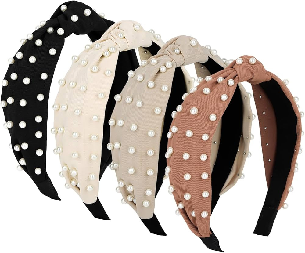 Jaciya Headbands for Women 4 Pack Pearl Headbands for Girls Knotted Headband for Women Top Knot T... | Amazon (US)