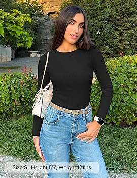 ZESICA Women's Long Sleeve Crewneck Shirts 2025 Fall Ribbed Knit Sweater Slim Fitted Casual Basic... | Amazon (US)