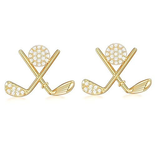 18K Gold Plated Golf Earrings for Women, 925 Sterling Silver Posts Golf Ball Earrings Stud Hypoallergenic Sport Earrings Matching Golf Outfit, Golf Player Jewelry Gifts for Golfers Women Wife Mom Friends(Gold) | Amazon (US)
