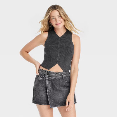 Women's Button-Front Sweater Vest - Universal Thread™ Charcoal Gray XS | Target
