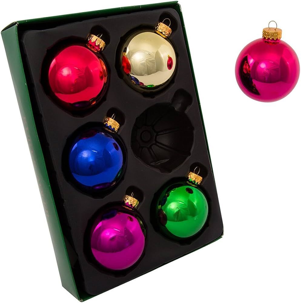 Kurt Adler 65mm Shiny Multicolored Glass Ball Ornaments, 6-Piece Box Set,Christmas | Amazon (US)
