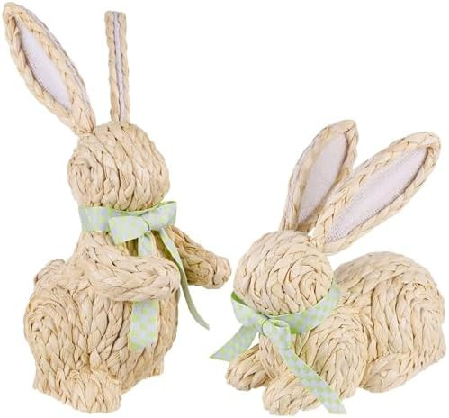 DR.DUDU Easter Decor Rattan Bunny, 2 Pack Wicker Bunnies Easter Indoor Decorations for Home Table... | Amazon (US)