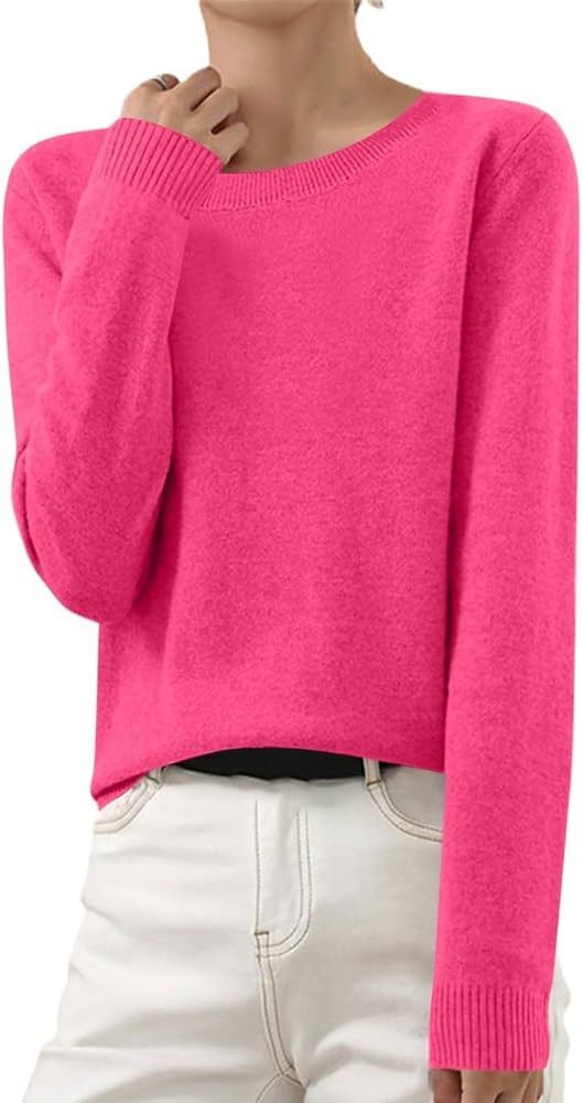 OIOLOYJM Cashmere Sweaters for Women 2026 Crewneck Long Sleeve Tops Knitted Pullover Lightweight ... | Amazon (US)