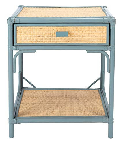 SAFAVIEH Home Collection – Roya Blue Grey & Natural Nightstand with Drawer & Shelf, Coastal Accent Table, Bamboo-Style Frame & Rattan Drawer (NST4005B) | Amazon (US)