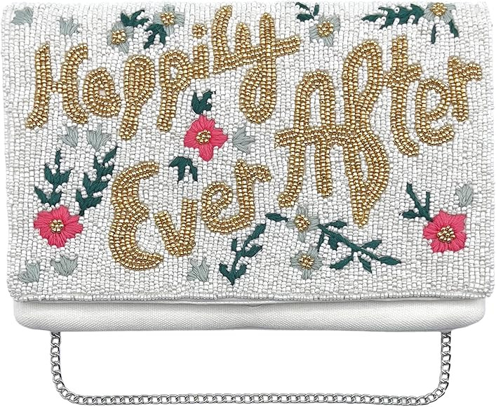 White Happily Ever After Clutch Purse Bridal Shower Gift for Bride To Be - THE BEADED LILY | Amazon (US)