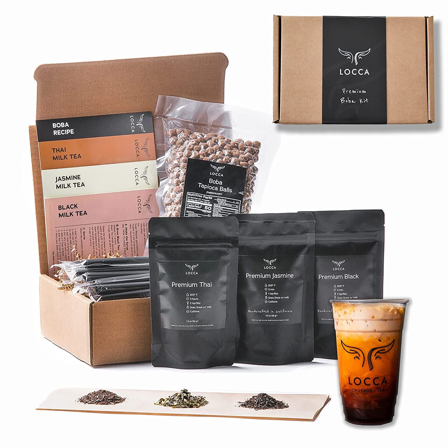 Locca Premium Boba Tea Kit (24+ Drinks) with Boba Pearls, Thai, Jasmine, Black Teas (Thai Bliss E... | Amazon (US)