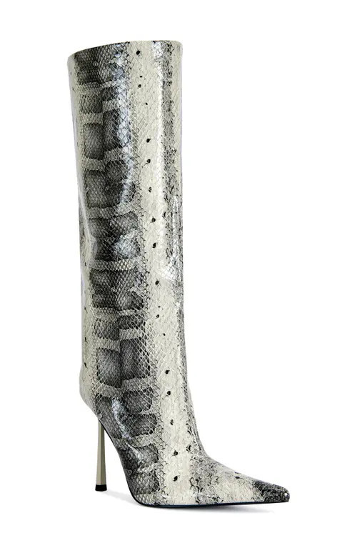 AZALEA WANG Madeye Snakeskin Embossed Knee High Boot in Grey Multi at Nordstrom, Size 11 | Nordstrom