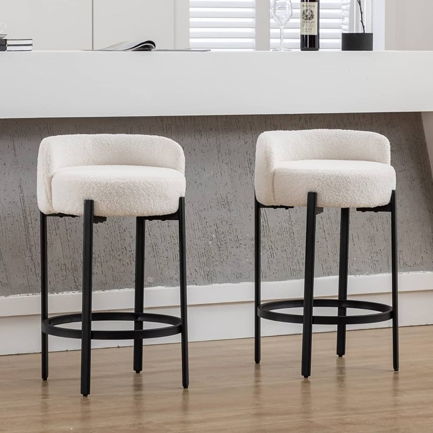 LukeAlon Modern Sherpa Counter Height Stools Set of 2, Uphsoltered 26" Seat Height Barstools with... | Amazon (US)
