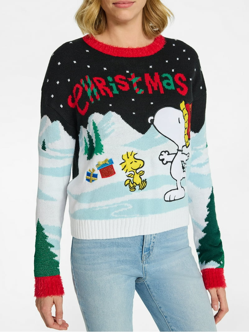Peanuts Women's Skating Snoopy Embellished Christmas Sweater, Sizes XXS-XXL | Walmart (US)