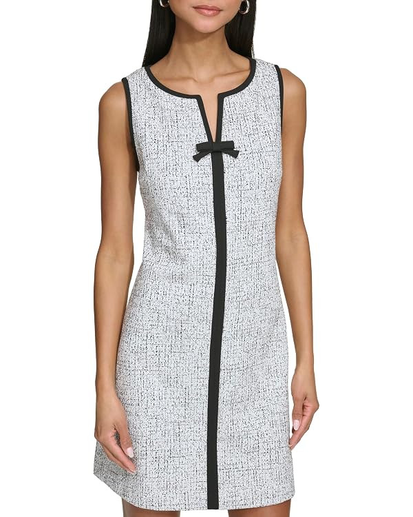 Karl Lagerfeld Women's Sleeveless Split Neck Contrast Trim A-line Mini Dress with Bow Detail | Amazon (US)