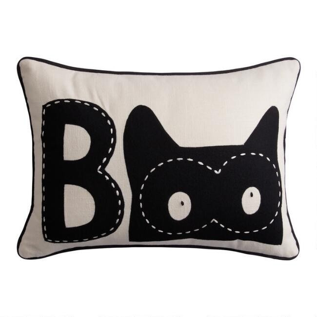 Black and Ivory Boo Cat Throw Pillow | World Market