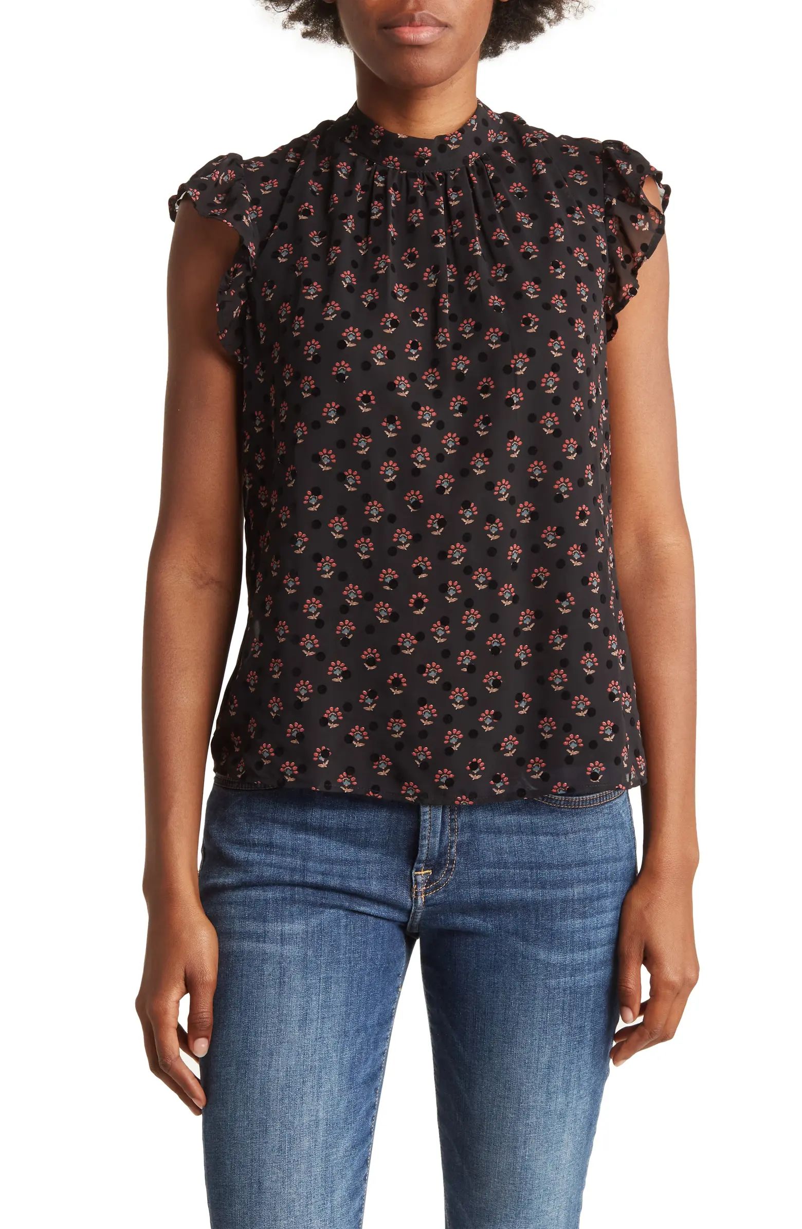 Floral Print Flutter Sleeve Blouse | Nordstrom Rack