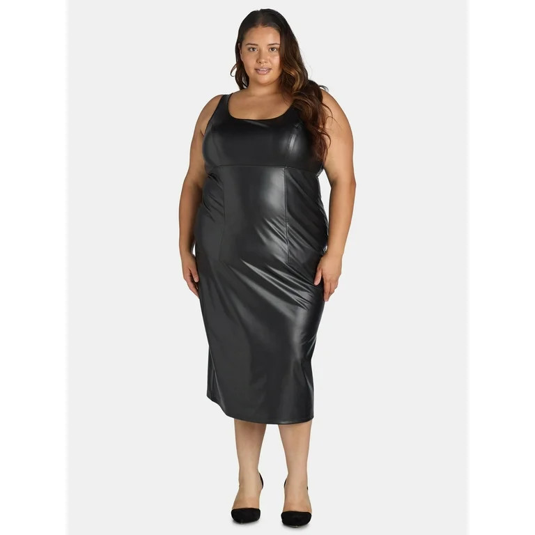 Sofia Jeans Women's and Women's Plus Size Faux Leather Dress, Below Knee Length, Sizes XS-5X | Walmart (US)